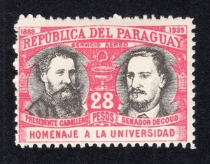 Paraguay 1939 28p rose & black University Founding Airmail, Scott C122 MH