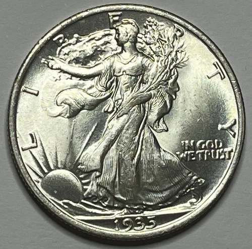 1935-P Walking Liberty Half Dollar; Higher Grade 50C; Looks Uncirculated