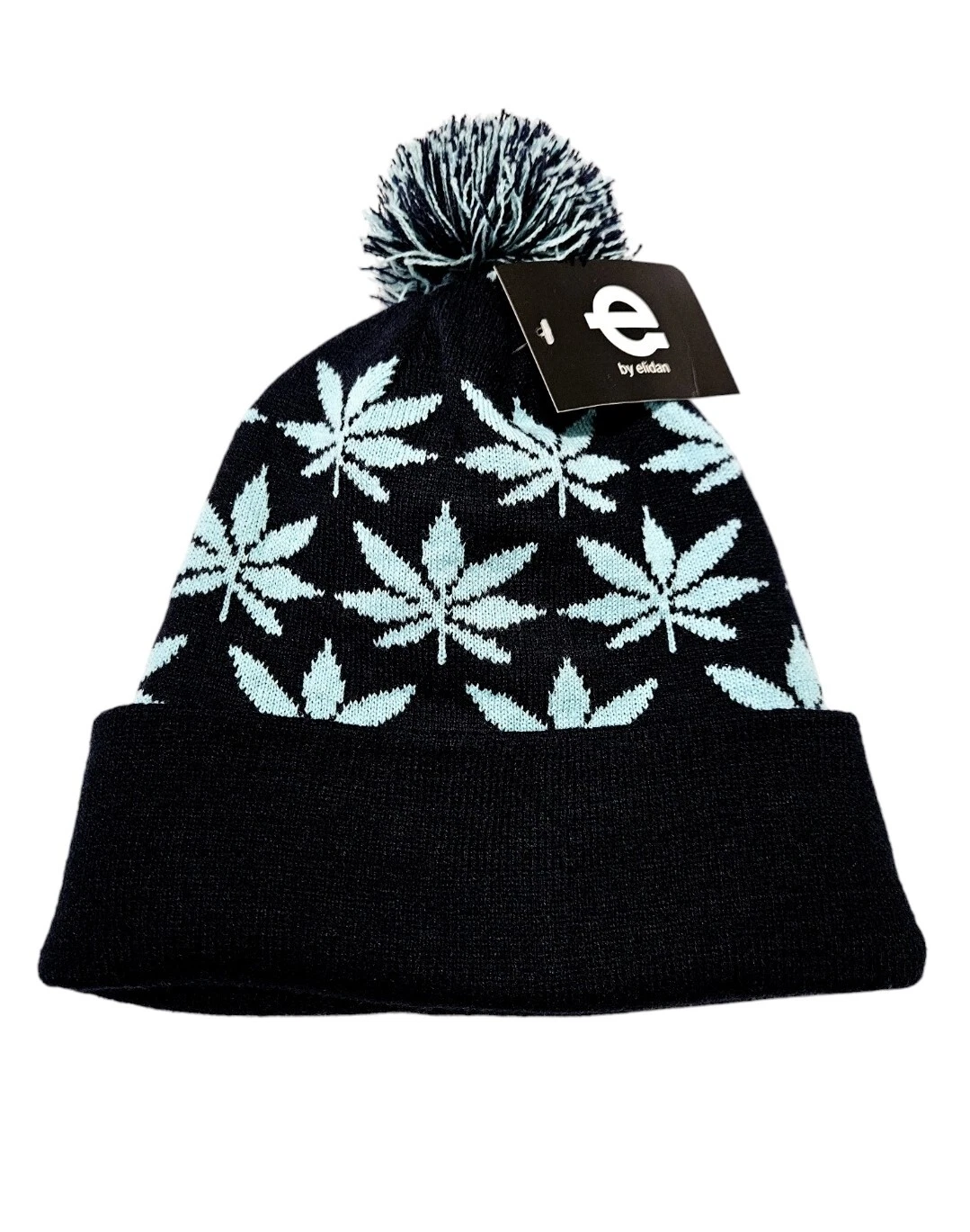E by Elidan Beanie Black/Aqua Blue Winter Hat OSFA Cap NWT
