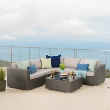Francisco 6pc Outdoor Grey Wicker Seating Sectional Set w/ Cushions