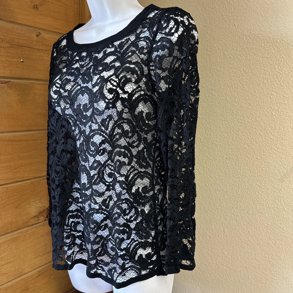 ALBERTA FERRETTI женщин США 6 черный кружева вышитый длинным рукавом блузка верхний Италии - Изображение 2 из 4