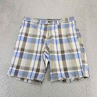 Banana Republic Shorts Mens 35 Green Plaid Emerson Mid Rise Linen Blend