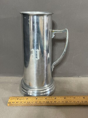 VINTAGE ''P'' MONOGRAM ALUMINUM GLASS BOTTOM BEER MUG STEIN