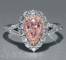 1.42CT Pink Pear Cut CZ Double Halo Engagement Ring 14K White Gold Finish