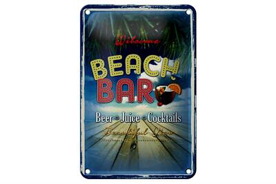 Blechschild Spruch 12x18 cm Wilcome Beach Bar Beer Juice Deko Schild