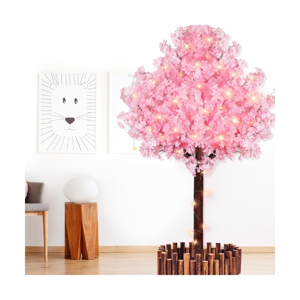Artificial Cherry Blossom Tree with LED Light, Handmade Pink