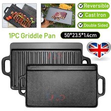 Large Reversible Cast Iron Griddle Pan Skillet Cooking Plate Hob Stove BBQ Grill