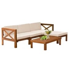 5-Piece Acacia Wood Outdoor Sofa Set Patio Bistro Set Furniture Outdoor Chat