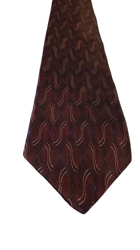 Croft & Barrow Mens Burgundy Blue White Geometric 100% Silk Necktie Tie EUC - Image 2 of 4
