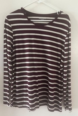amazon essentials women's top XL STRIPPED BURGUNDY /WHITE LONG SLEEVES