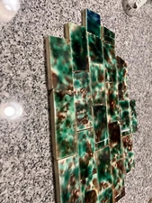 22 Antique Victorian Fireplace Surround Mantle Tile, Green Maroon Ex 20