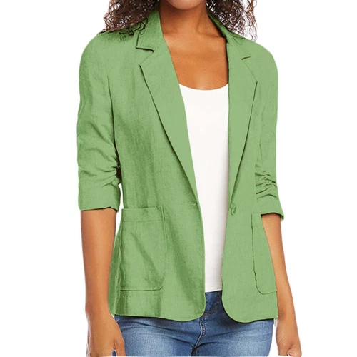 Blazer donna lino casual manica a 3/4 leggero giacca da lavoro tuta con bottoni - Foto 18 di 42