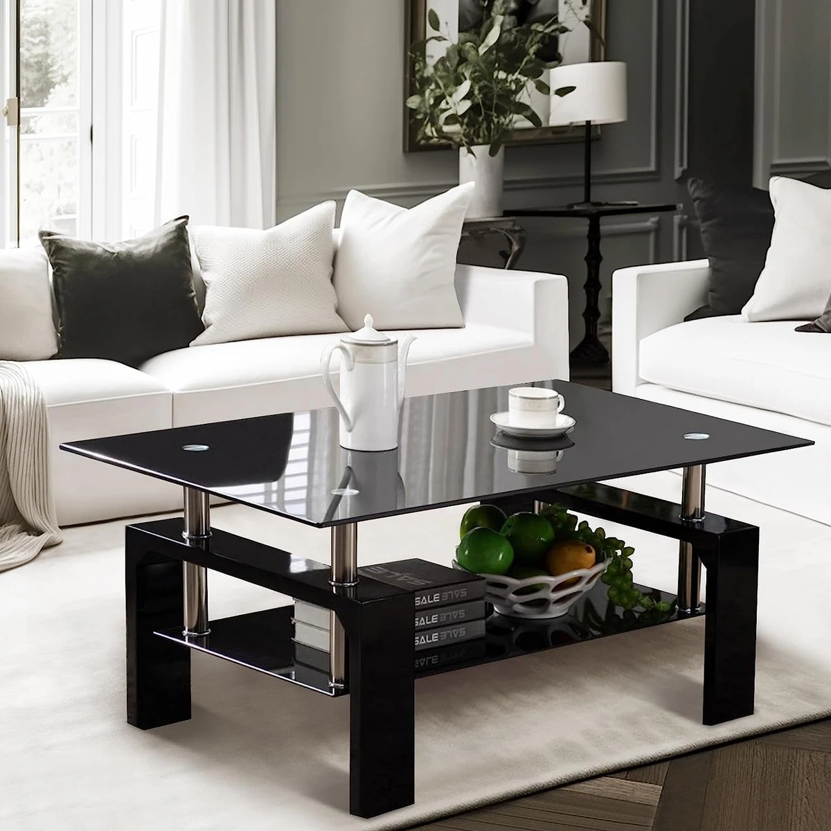 Cosvalve Tempered Rectangle Glass Coffee Tables for Living Room Morden Small Cof