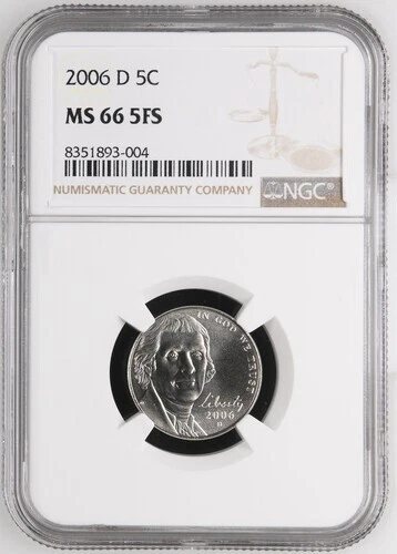 2006-D Jefferson nickel graded by NGC MS66 5FS