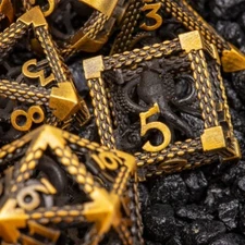 Sage's Imprisoned Kraken Brassy Depths Hollow Metal Polyhedral Dice Set TTRPG