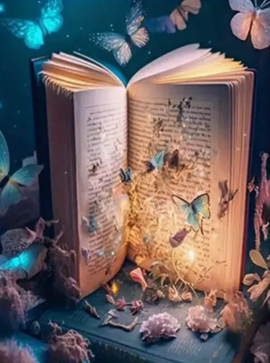 Diamond Painting Set 30x40 Buch Schmetterlinge Lesen Bücherwurm runde Diamanten
