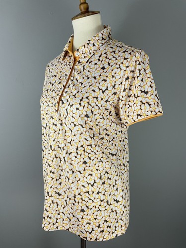 Nivo Sports Womens Polo Shirt Size M Golf Orange Gray Floral Breathable Stretch - 第 7/10 張圖片