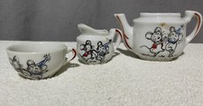 tea set 3 piece childs Creamer, Cup Tea Pot, Dancing Mice Motif vintage