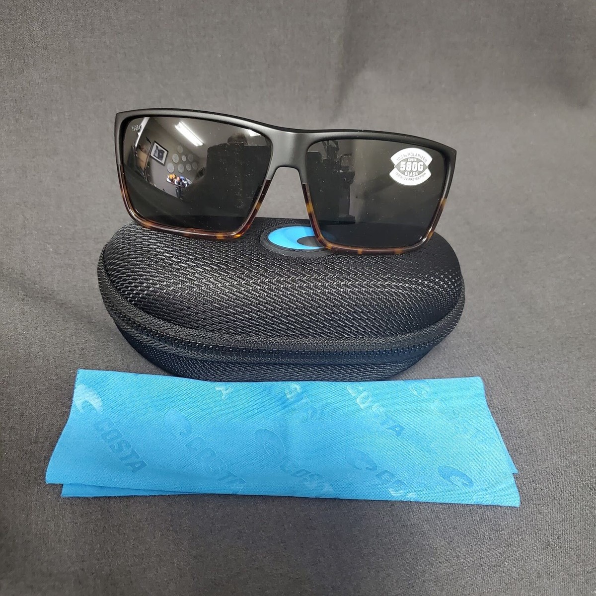 Costa Rincon Matte Black/Shiny Tort Gray 580P Sunglasses