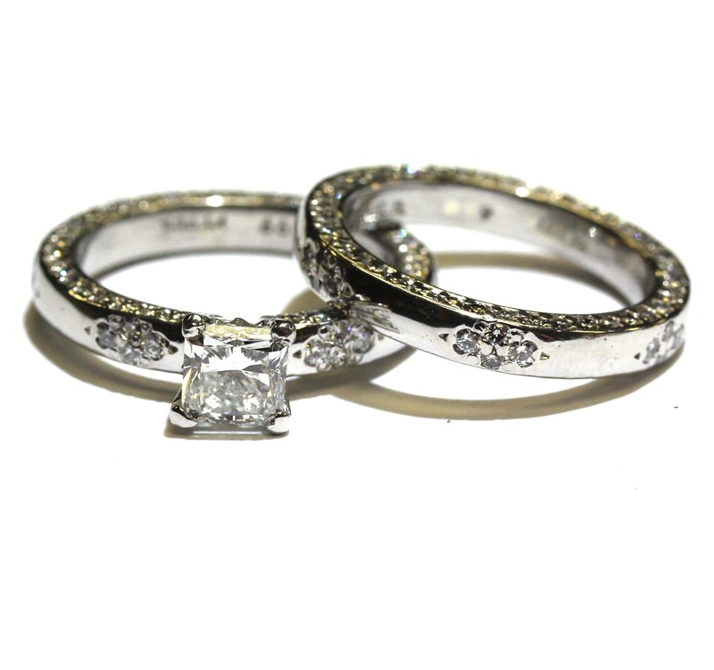 GIA Platinum 2.38ct cushion cut diamond engagement wedding band ring 15.3g 6