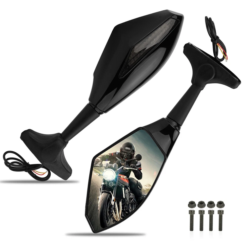 Espejos retrovisores con luz LED de señal de giro ámbar para Honda Suzuki Kawasaki Yamaha Foto 3 de 4