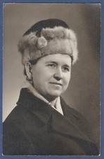 Portrait of a beautiful girl in a hat, pretty woman Soviet Vintage Photo USSR