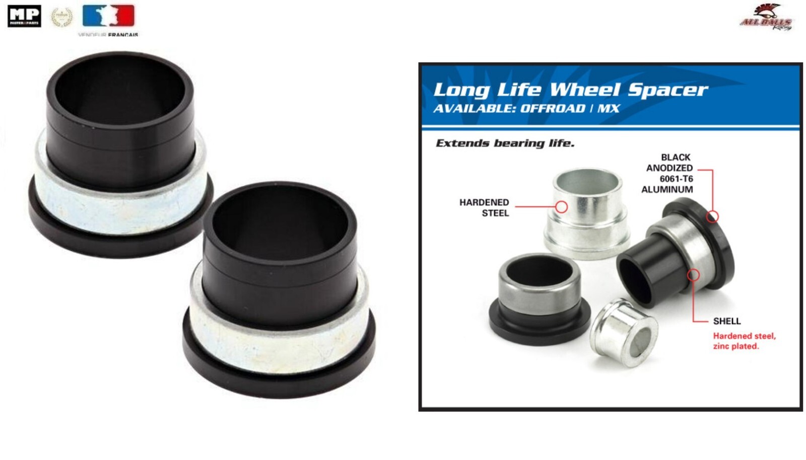 Kit entretoises de roue avant All Balls haute durabilité pour KTM EXC-F 250