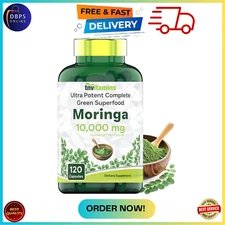 Organic Moringa Powder Capsules - 10000mg of Pure Nutrient - 120 Capsules 🌿