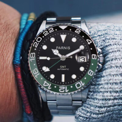 Sapphire Glass 40mm Men PARNIS Ceramic Bezel 2813 Movement Automatic GMT Watch