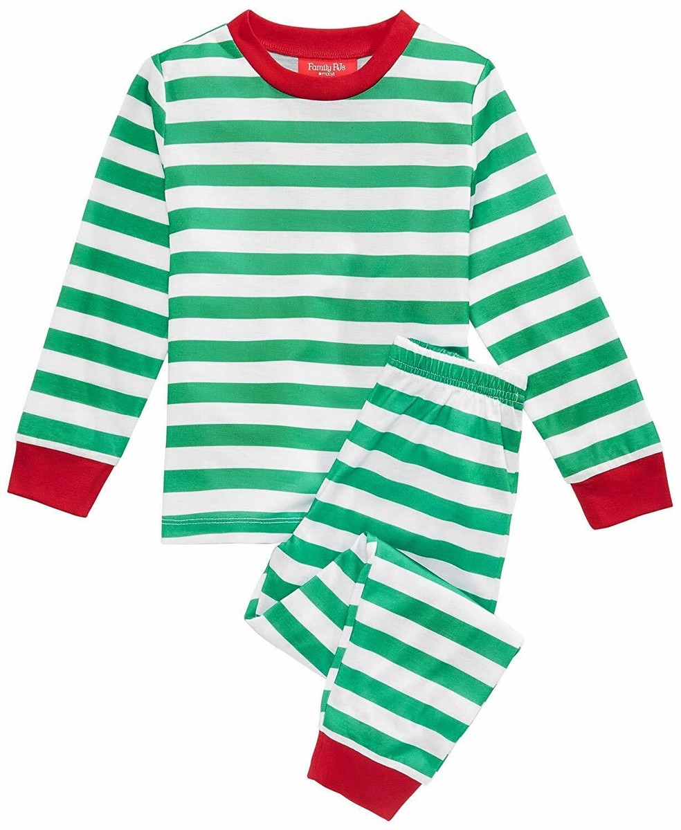 Family PJs Kids Holiday Stripe Pajama Set Green 2T-3T