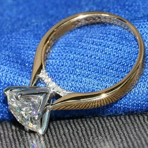 Anello di Fidanzamento Solitario Diamante Taglio Tondo 2CT Finitura Oro Giallo 14K Misura N - Foto 4 di 10