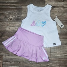 Adidas Graphic Tank  Skort 2 Piece Set White/Purple Girls Size 4 NWT