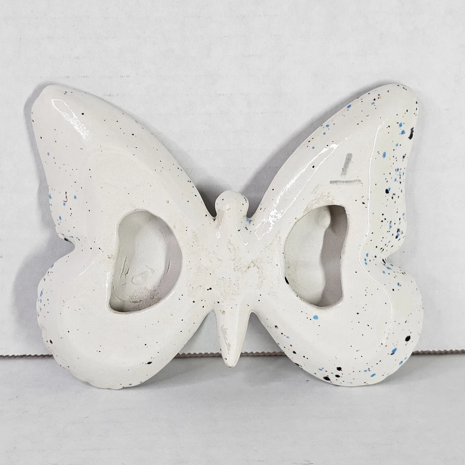 Cuidador de estante moteado blanco mariposa cerámica 3D 5" Cottagecore Foto 2 de 4