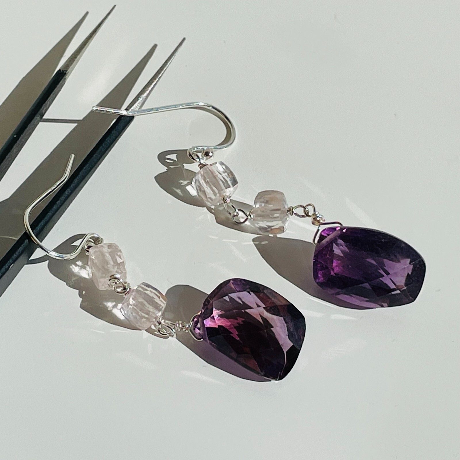 Boucles d'oreilles argent et améthyste faites main d'exception #1489 - 3