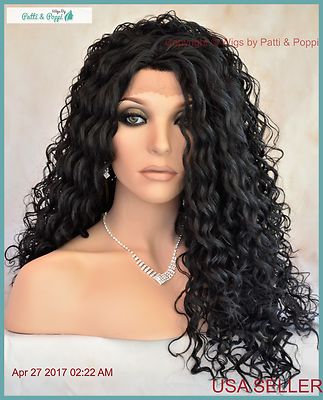 Lace Front Long Curly Style Wig Color  #1B Gorgeous Sexy USA Seller 1185