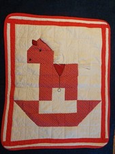 Vintage Hand Stitched Quilt Rocking Horse Pattern Baby Crib 39 X 33 Wall Hanging