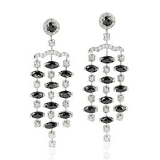 Faceted Multicolor Diamond Chandelier Earrings 18k White Gold