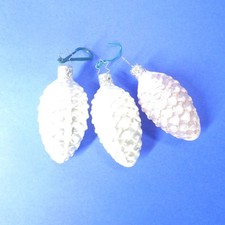 3 Pinecone Ornaments Blown Glass Vintage Made in Germany White Silver Pink 3.5"