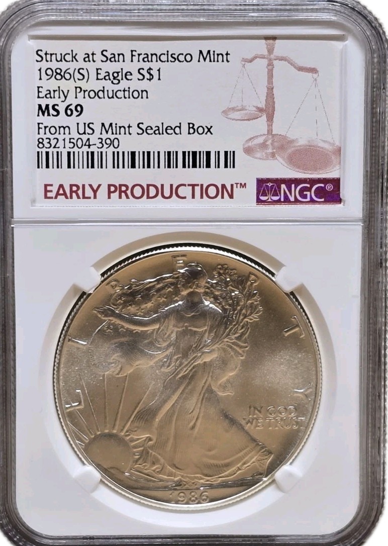 h*o様 1986 Silver Eagle MS 69 1986 (S) MS 69 SILVER EAGLE NGC EARLY PRODUCTION STRUCK AT