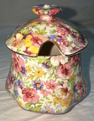 Vintage 1940s James Kent Longton ''Du Barry'' Chintz Sugar Bowl with Lid 4.5 