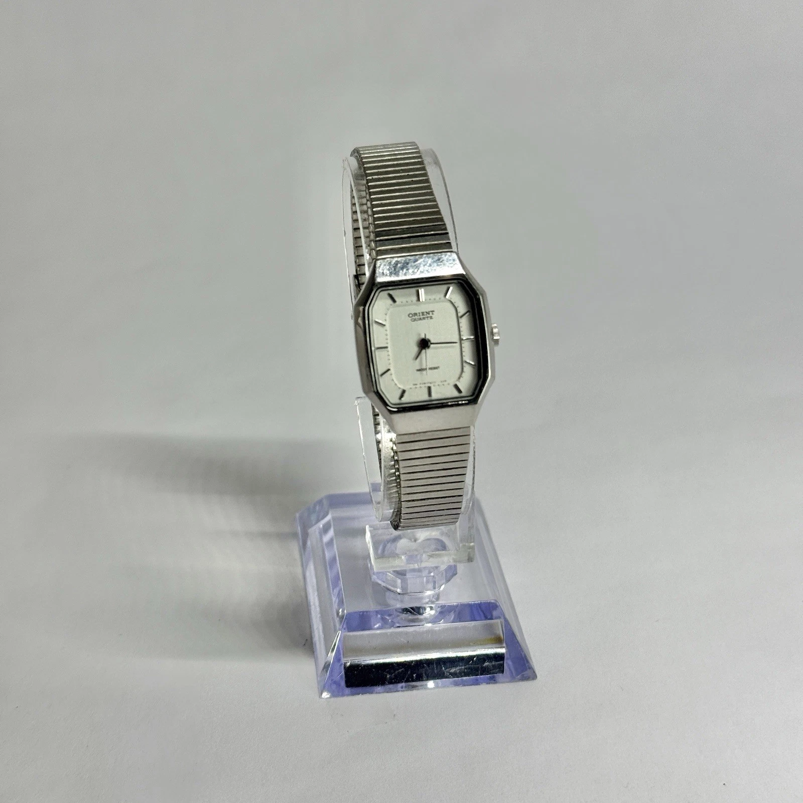 ORIENT E45707-40 Tank Analog Silver Tone Women Vintage Watch W714 *WORKING