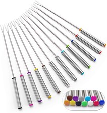 Set of 12 Stainless Steel Fondue Forks 9.5", Color Coded 12-Forks, Multiple