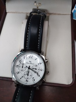 Lucien Piccard Men s Quartz Chronograph White Dial Black Leather Strap Box