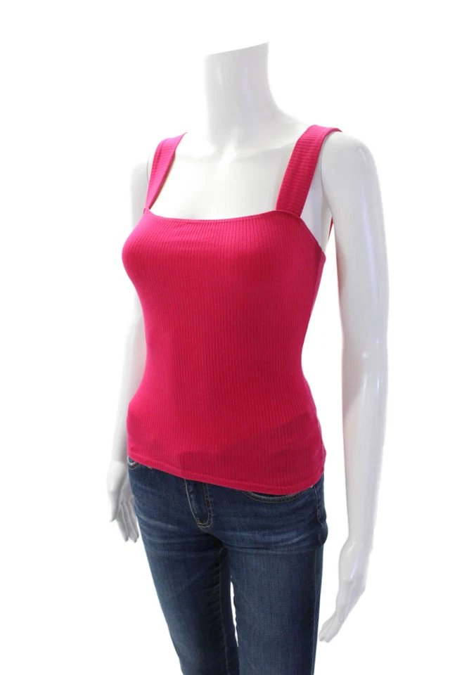 Camiseta sin mangas Reformation para mujer de punto acanalado sin mangas con cuello cuadrado rosa talla XS Foto 2 de 4