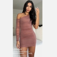 NWT Zara Ruched One Sleeve Organza Mini Dress Women size Small