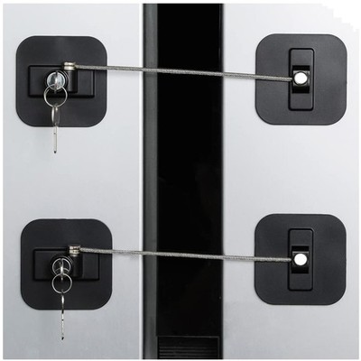 Heavy Duty Fridge Door Lock Set - Black Steel Cable Locks