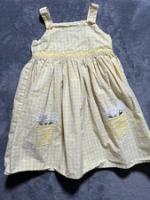 Gymboree VTG Gingham Plaid Yellow Dress Size 4T Embroidered Flowers