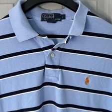 Polo by Ralph Lauren Men's Classic Large Light Blue Striped Short Sleeve Polo