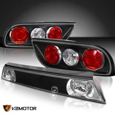 3PC Black Fits 1989-1994 240SX S13 Hatchback Tail Lights Pair+Center Piece Lamps