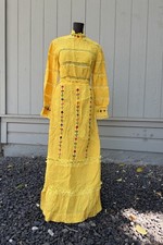 Vintage 70s Prairie Maxi Dress Boho Cottagecore Embroidered Lace Folk Floral